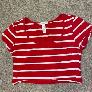 Medium Red and White Striped Crop Top